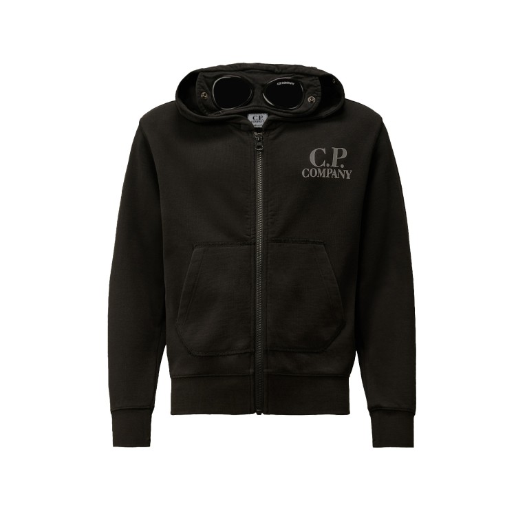 C.P. COMPANY Felpa nera full-zip con cappuccio Lens bambino