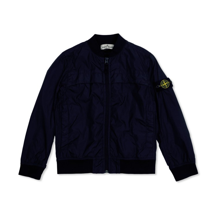 STONE ISLAND Bomber blu con applicazione logo bambini