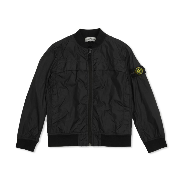 STONE ISLAND Bomber nero con applicazione logo bambini