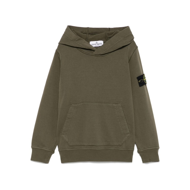 STONE ISLAND Felpa verde con cappuccio e applicazione bambini