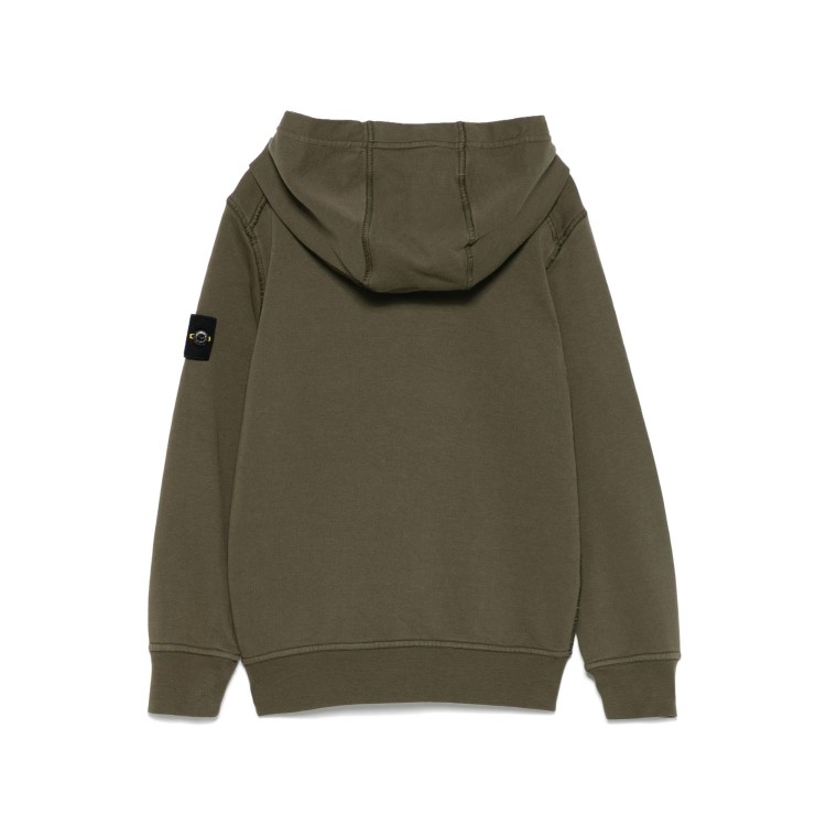 STONE ISLAND Felpa verde con cappuccio e applicazione bambini