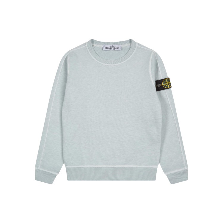 STONE ISLAND Felpa celeste girocollo con applicazione Compass bambini