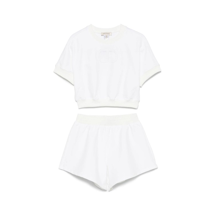 TWIN-SET Completo bianco con logo goffrato bambina