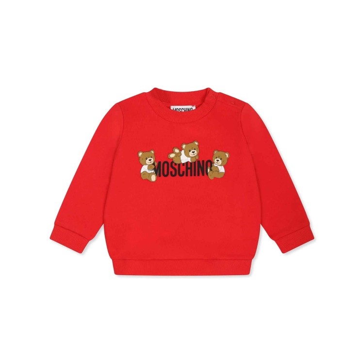 MOSCHINO Felpa rossa girocollo con logo e Teddy neonati