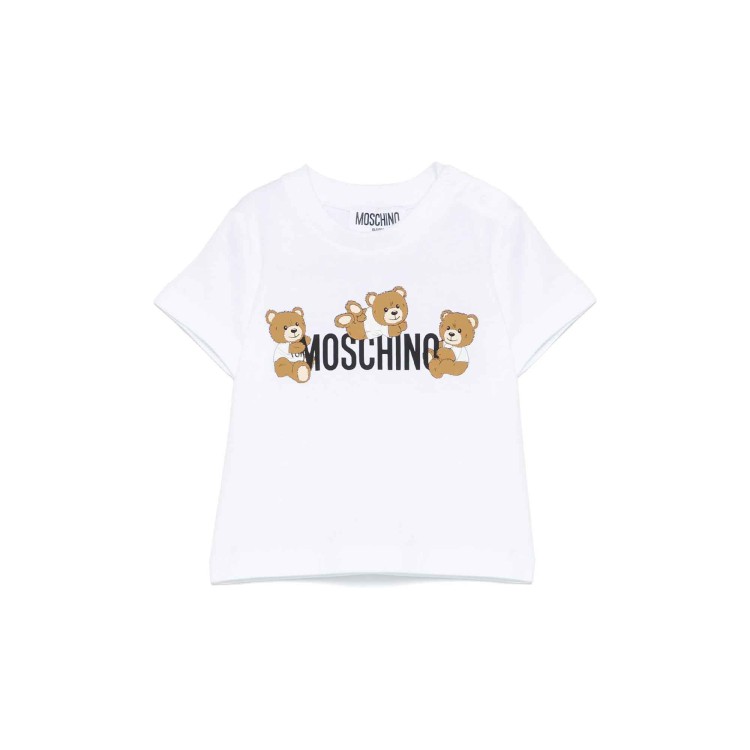 MOSCHINO T-shirt bianca con stampa Teddy neonati