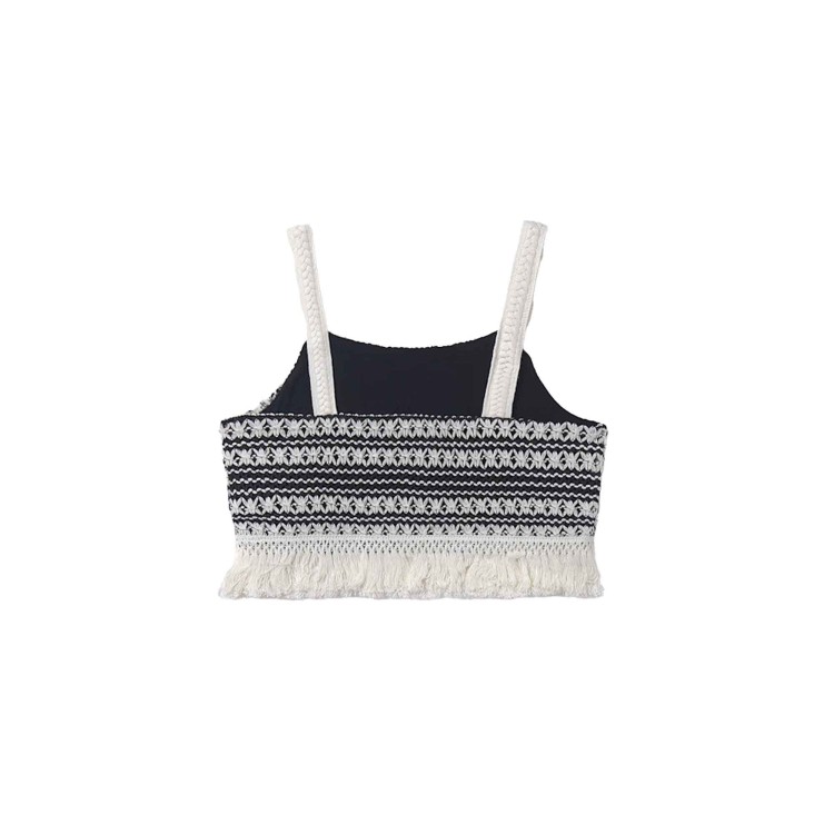 MAYORAL Top panna e nero crochet con frange bambina