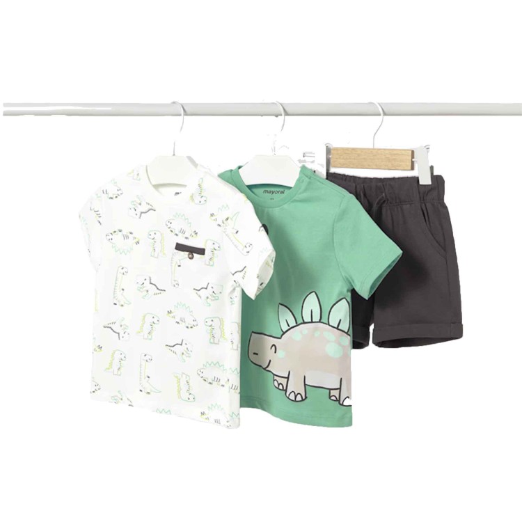 MAYORAL Completo dinosuro 3 pezzi shorts e t-shirt neonato