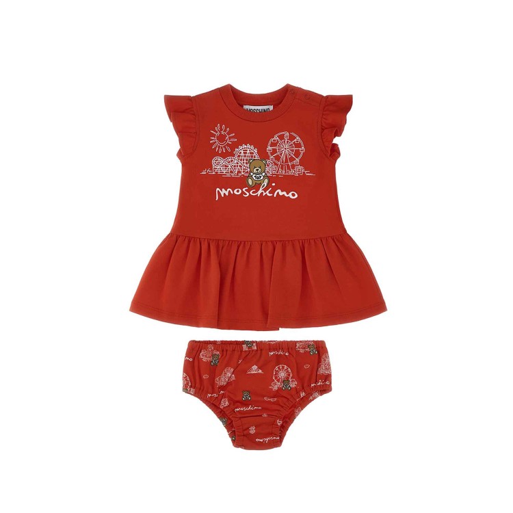 MOSCHINO Completino rosso stampa Bear neonata