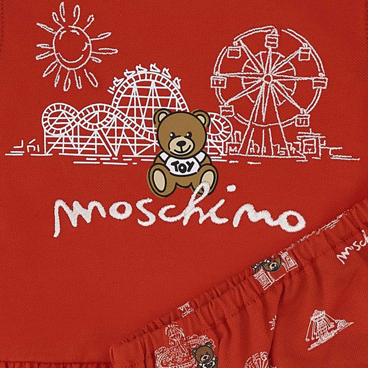 MOSCHINO Completino rosso stampa Bear neonata