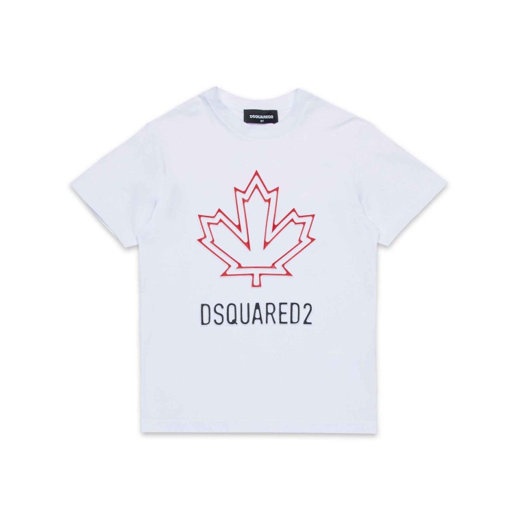 DSQUARED T-shirt bianca con logo e foglia in rilievo bambino