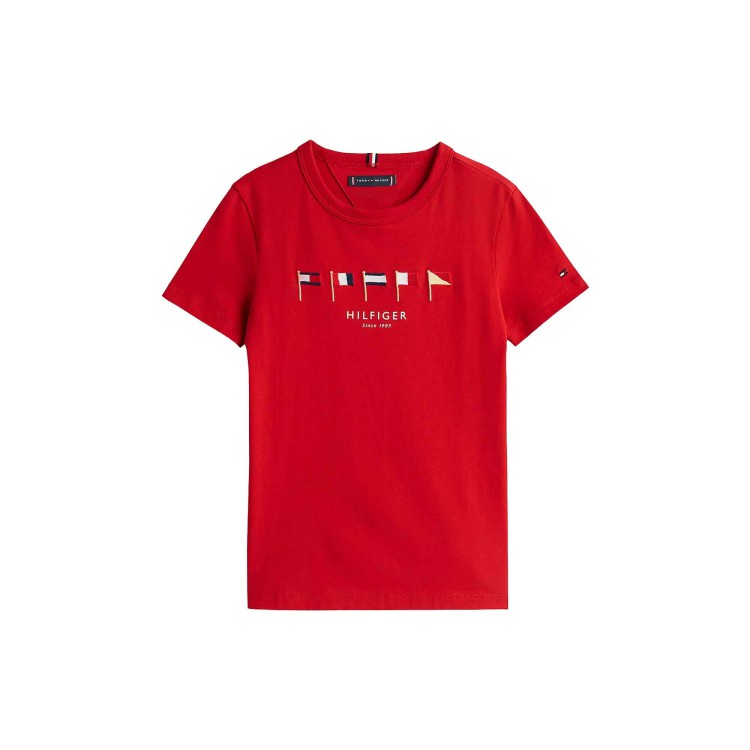 TOMMY HILFIGER T-shirt rossa con ricamo bandiere bambino