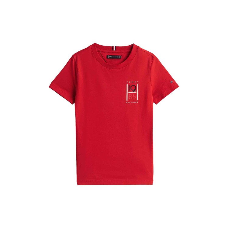 TOMMY HILFIGER T-shirt rossa con stampa logo bambino