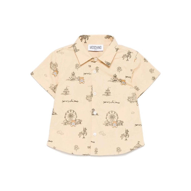 MOSCHINO Camicia beige con motivo circus all-over neonato