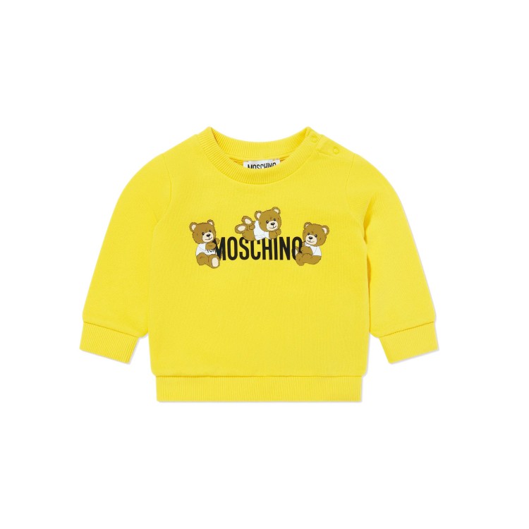 MOSCHINO Felpa gialla girocollo con logo e Teddy neonati