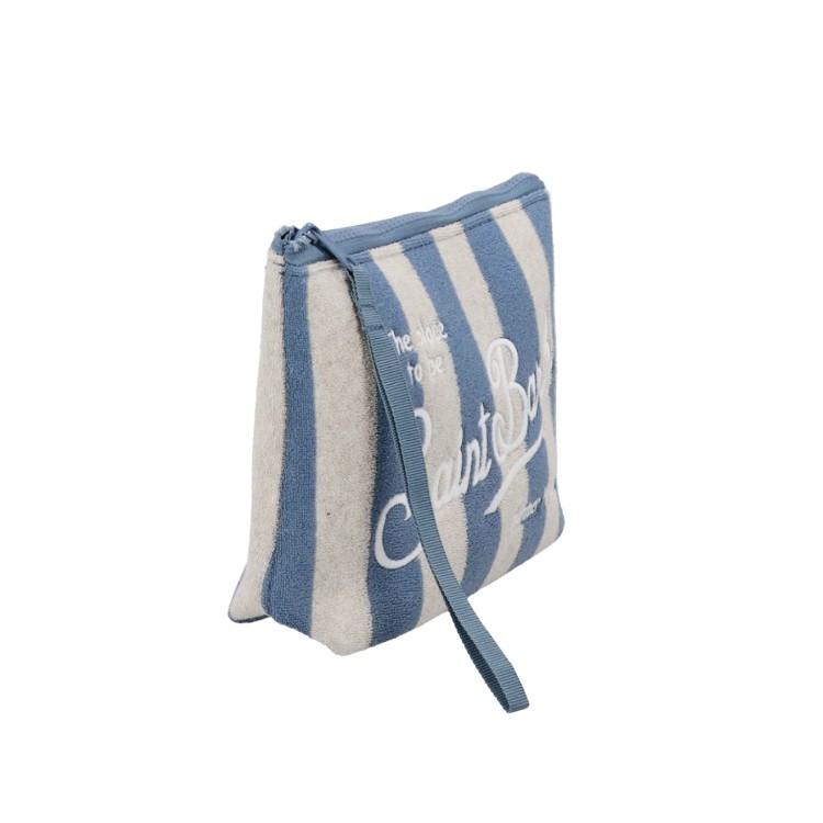 SAINT BARTH Pochette in spugna a righe celesti bambina