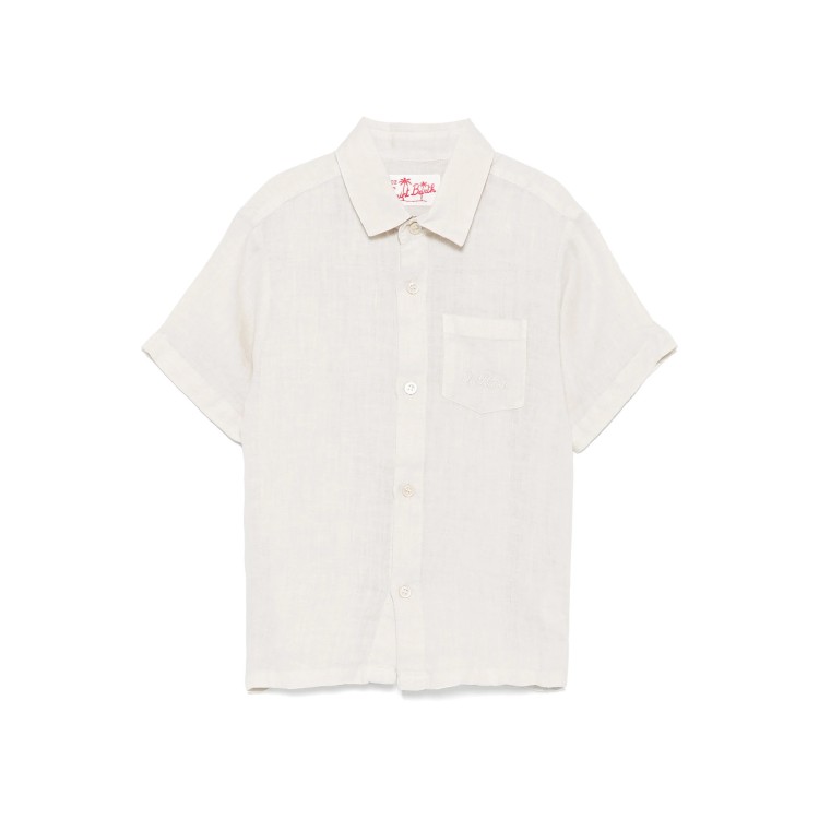 SAINT BARTH Camicia beige mandorla in lino bambino