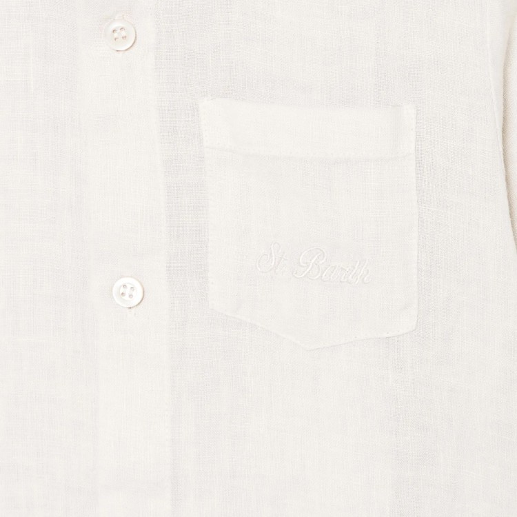 SAINT BARTH Camicia beige mandorla in lino bambino