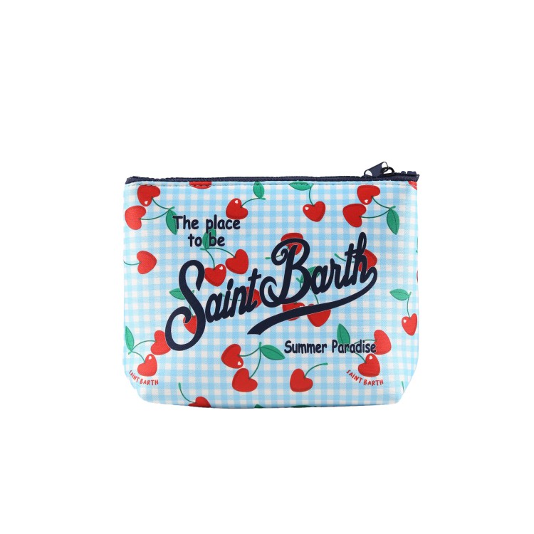 SAINT BARTH Pochette vichy celeste con ciliegie bambina