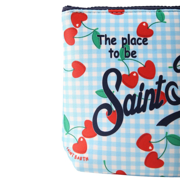 SAINT BARTH Pochette vichy celeste con ciliegie bambina