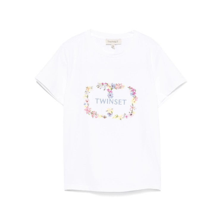 TWIN-SET T-shirt bianca con logo ricamato bambina