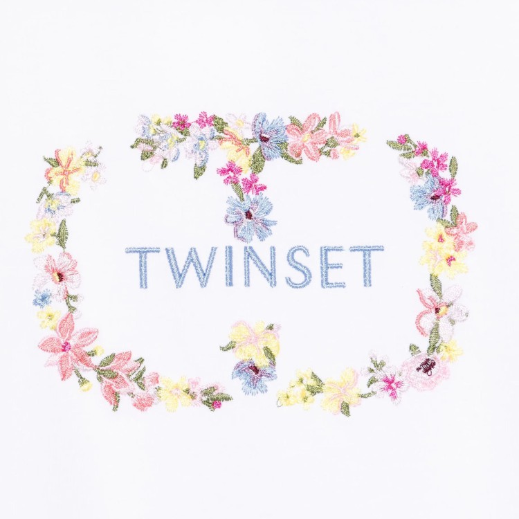 TWIN-SET T-shirt bianca con logo ricamato bambina