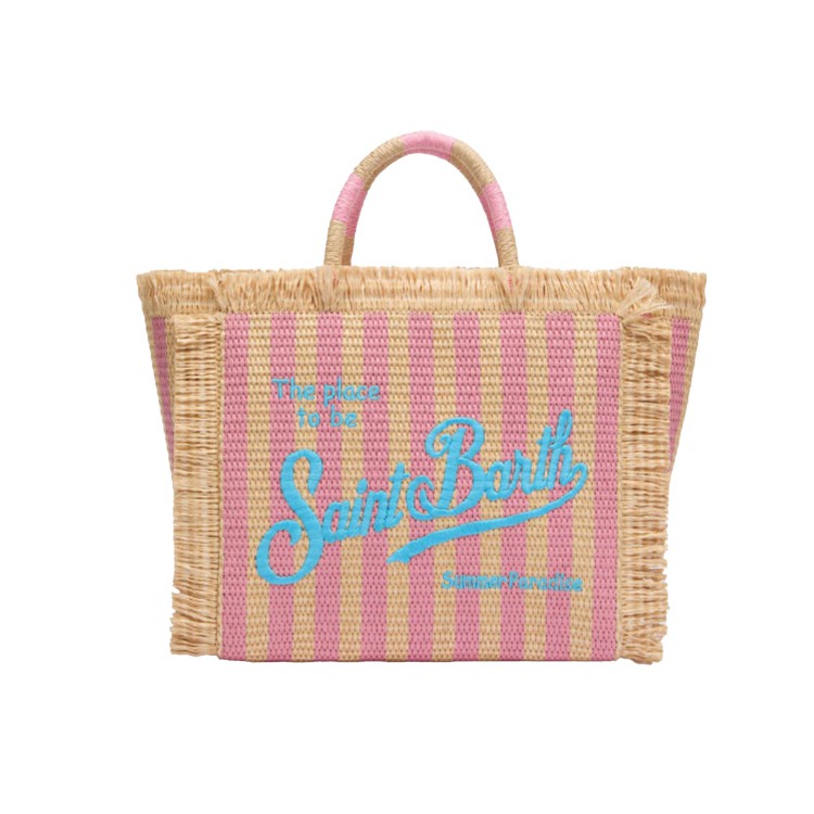 SAINT BARTH Borsa Colette in rafia righe rosa bambina
