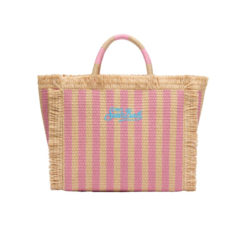 SAINT BARTH Borsa Colette in rafia righe rosa bambina