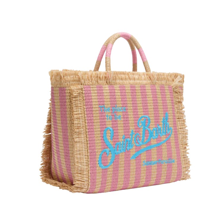 SAINT BARTH Borsa Colette in rafia righe rosa bambina