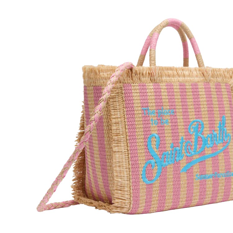 SAINT BARTH Borsa Colette in rafia righe rosa bambina