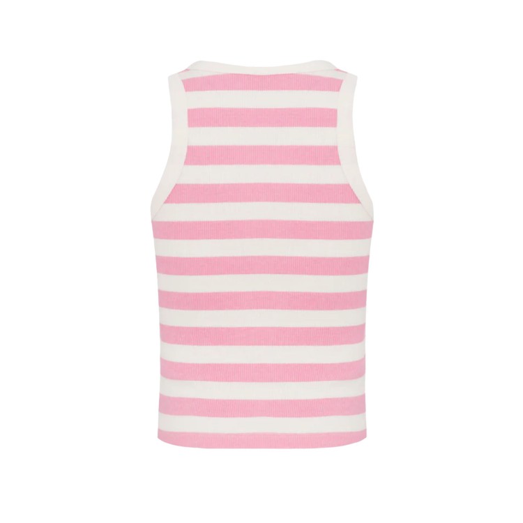 SAINT BARTH Canotta a righe rosa con logo ricamato bambina
