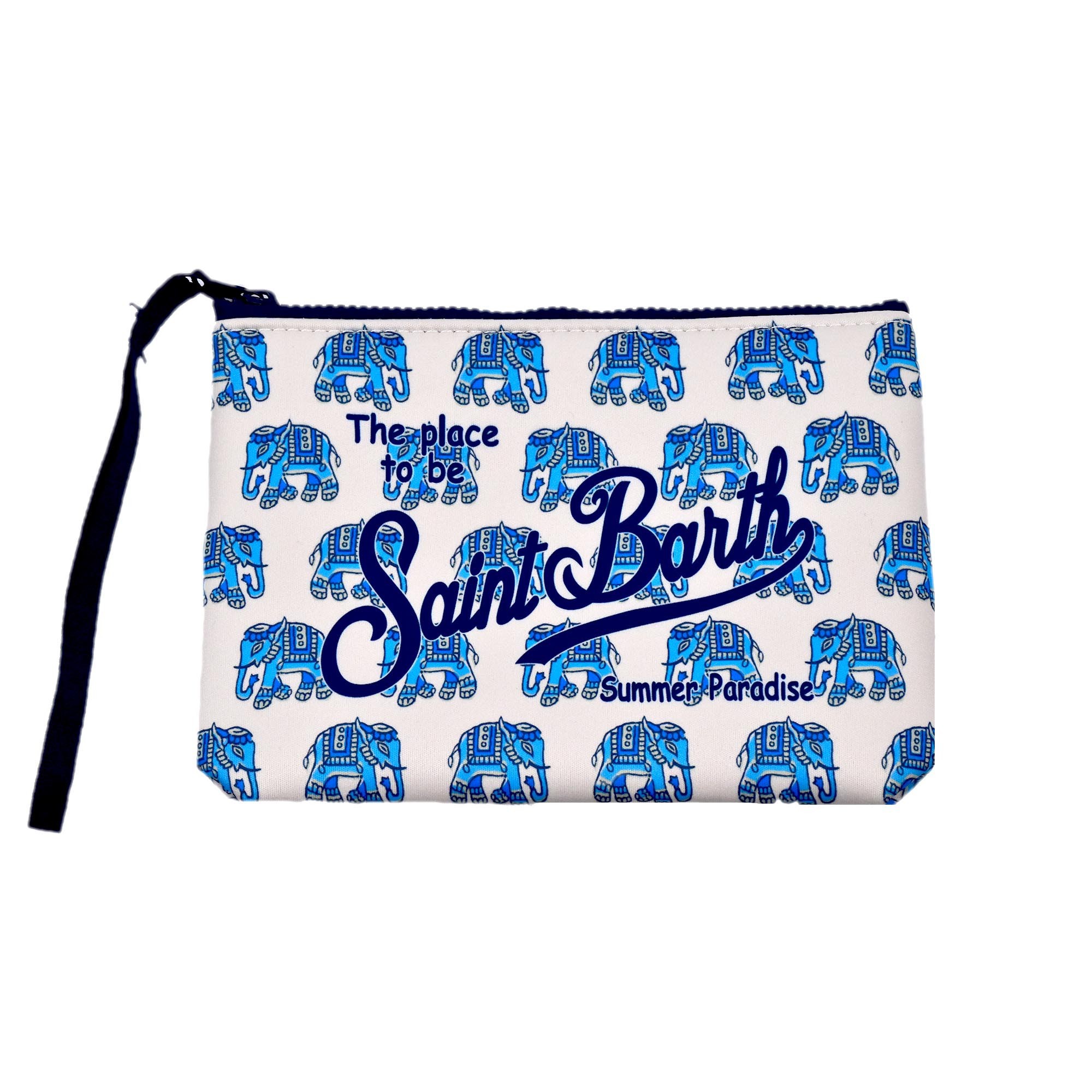 SAINT BARTH Pochette bianca con stampa elefanti bambina
