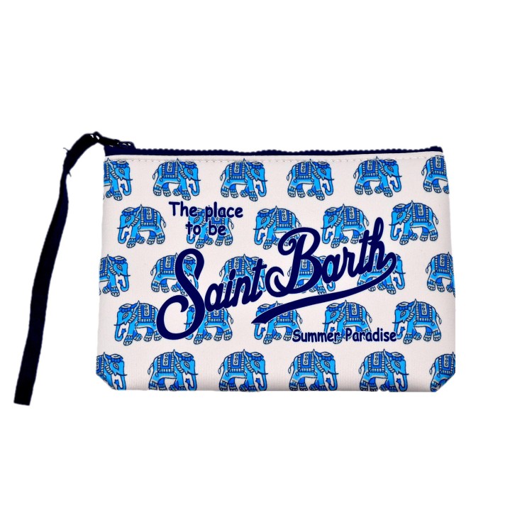 SAINT BARTH Pochette bianca con stampa elefanti bambina