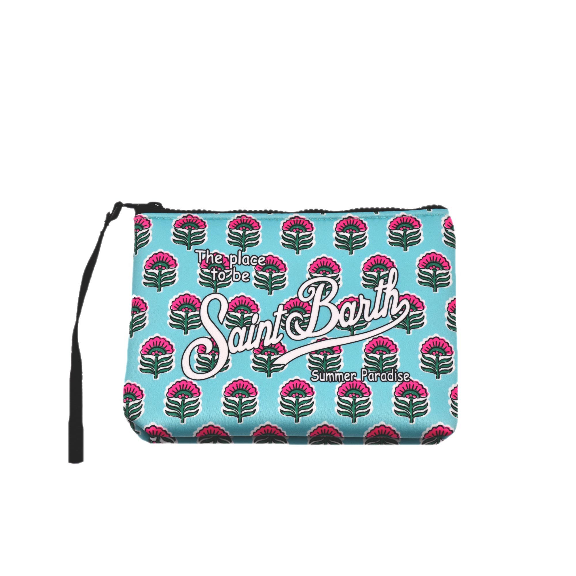 SAINT BARTH Pochette turchese con fiori rosa bambina