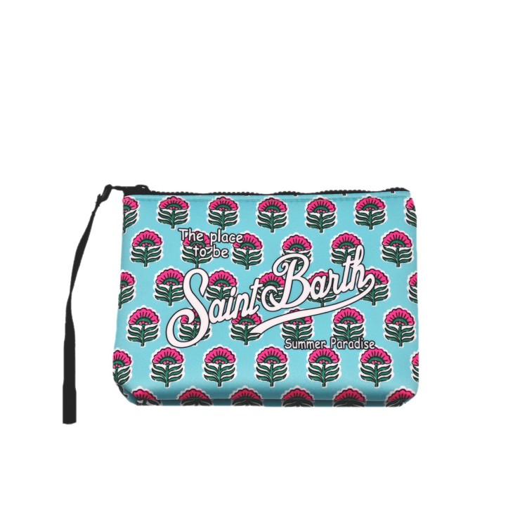 SAINT BARTH Pochette turchese con fiori rosa  bambina