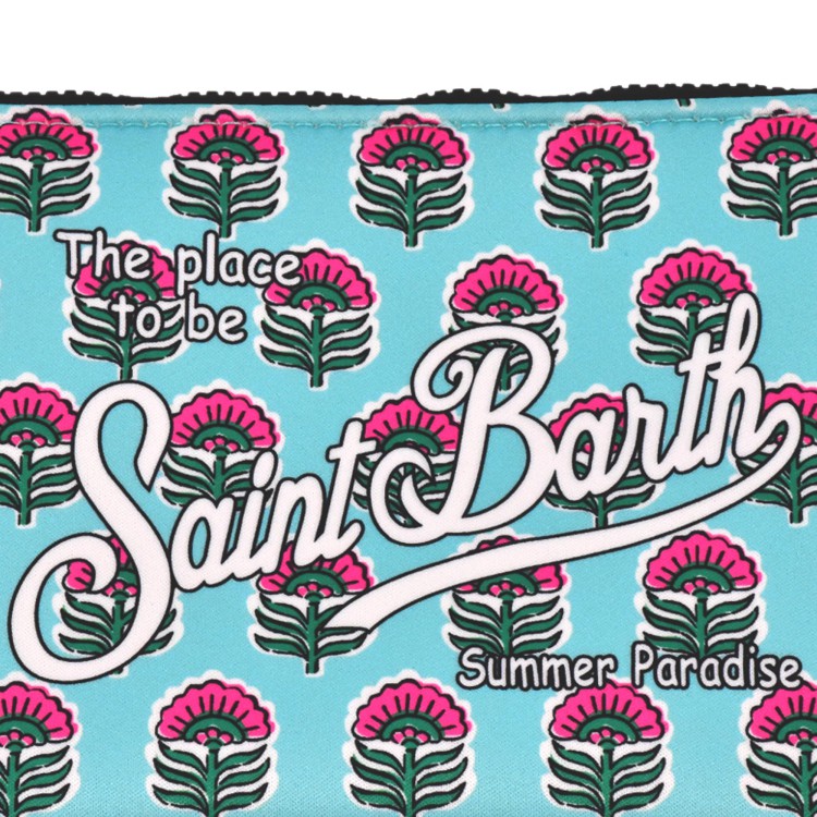 SAINT BARTH Pochette turchese con fiori rosa  bambina
