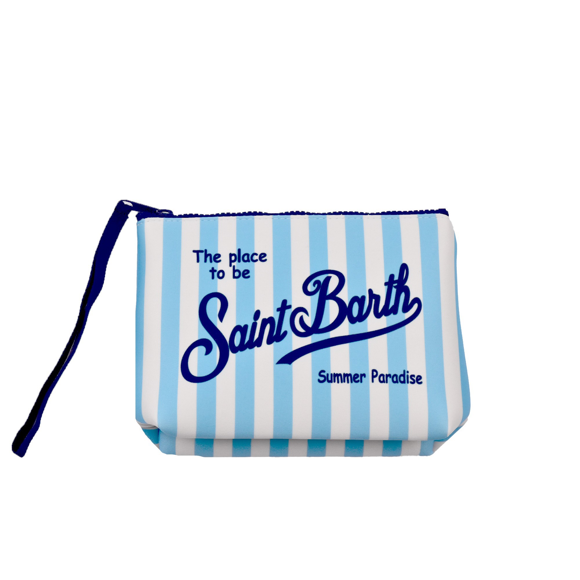 SAINT BARTH Pochette a righe sottili celesti bambini