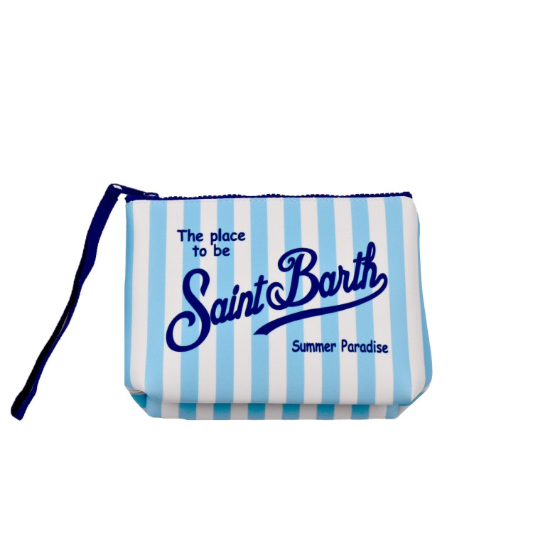 SAINT BARTH Pochette a righe sottili celesti bambini