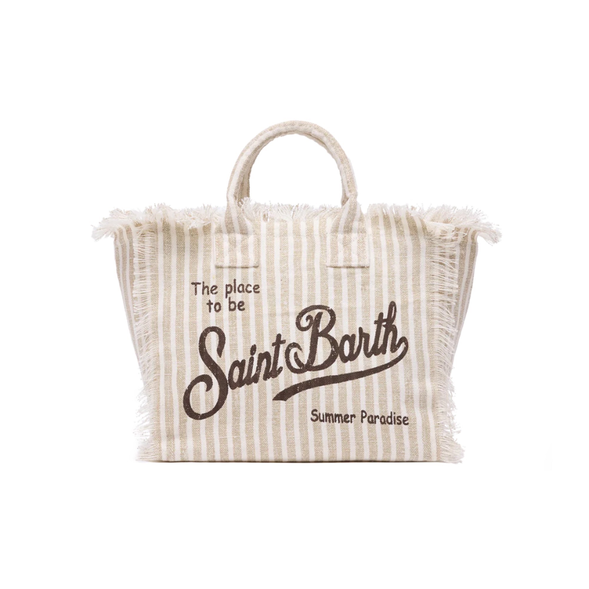 SAINT BARTH Borsa Colette beige in lino a righe bambina