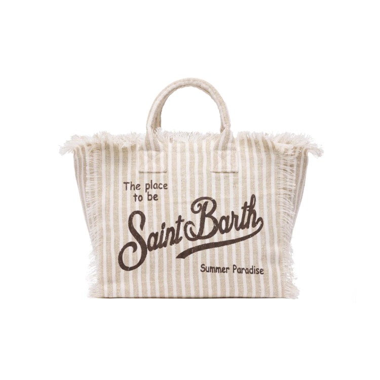 SAINT BARTH Borsa Colette beige in lino a righe bambina