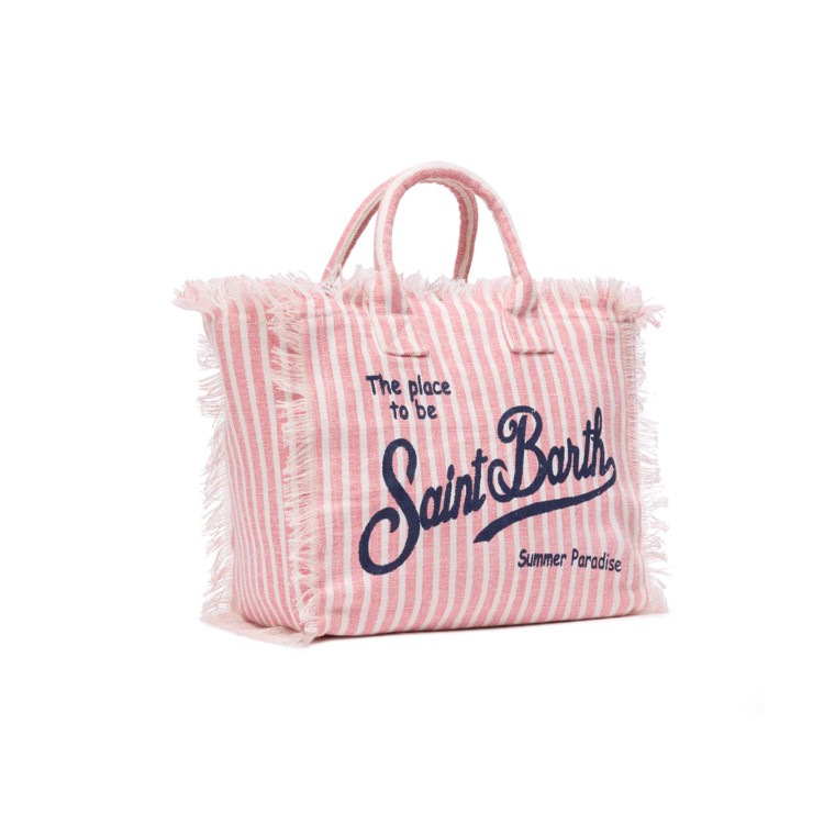 SAINT BARTH Borsa Colette rosa in lino a righe bambina