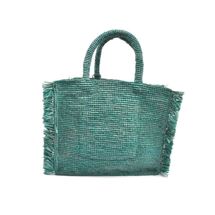 SAINT BARTH Borsa Colette in rafia verde con frange bambina