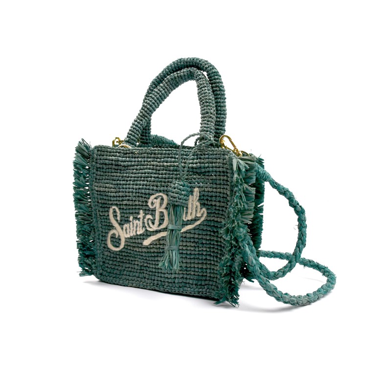 SAINT BARTH Borsa Vanity mini verde in rafia bambina