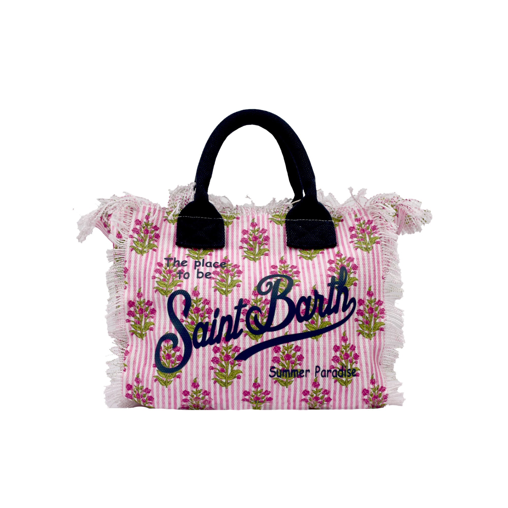 SAINT BARTH Borsa Colette rosa a righe con fiori bambina
