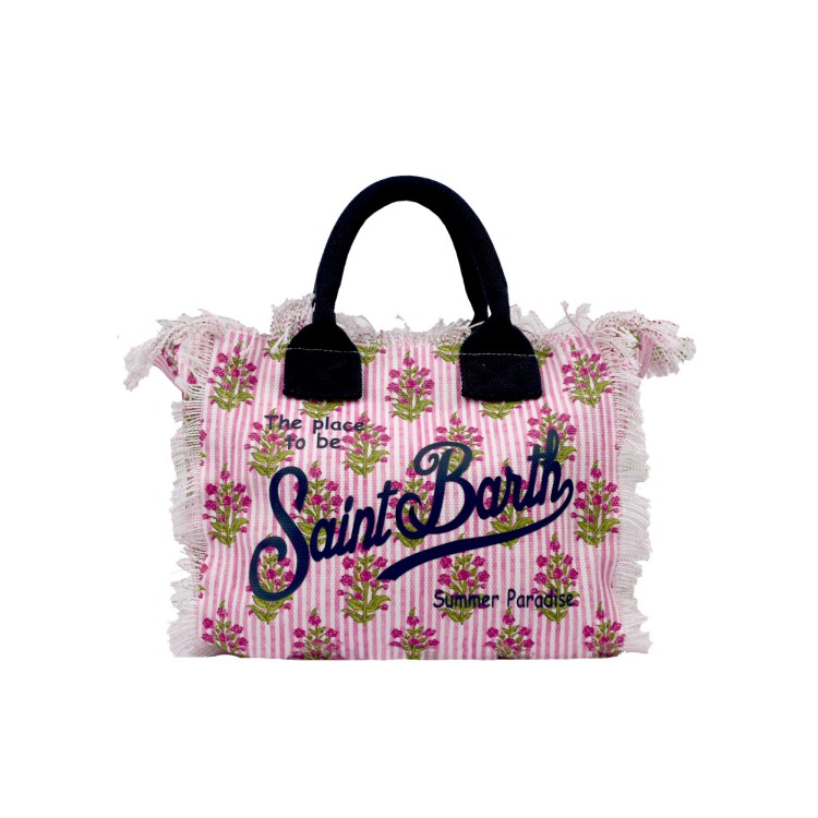 SAINT BARTH Borsa Colette rosa a righe con fiori bambina