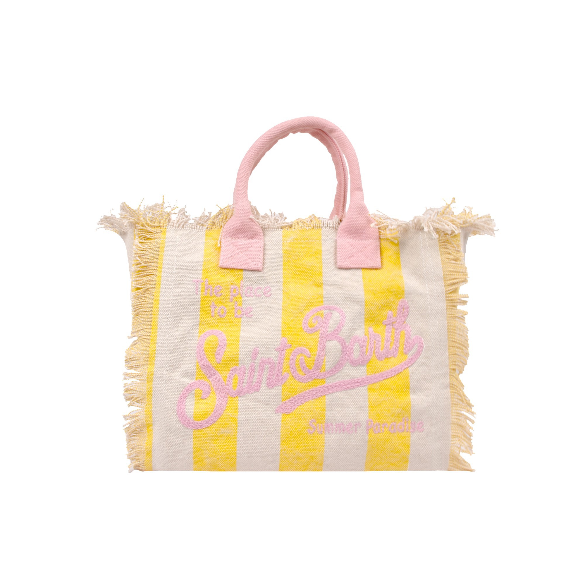 SAINT BARTH Borsa Colette gialla e rosa a righe bambina