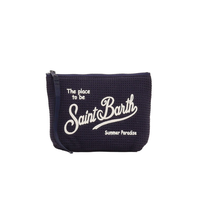 SAINT BARTH Pochette blu navy tessuto waffle bambini
