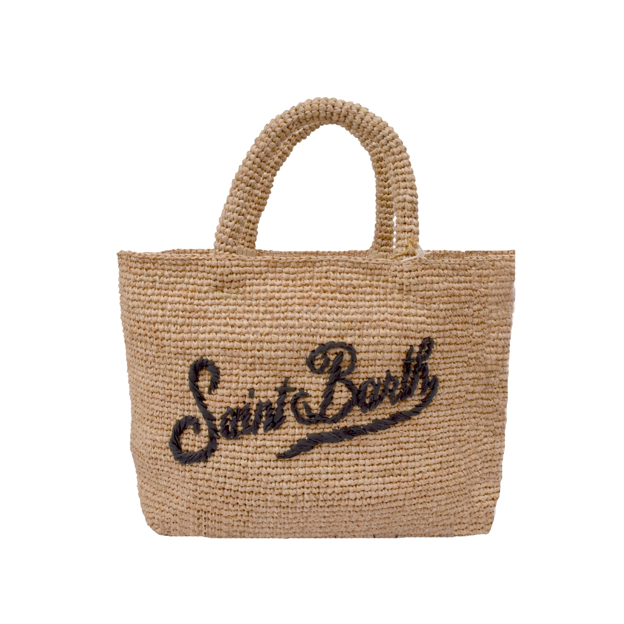 SAINT BARTH Borsa Beach Mid in rafia con logo nero bambina
