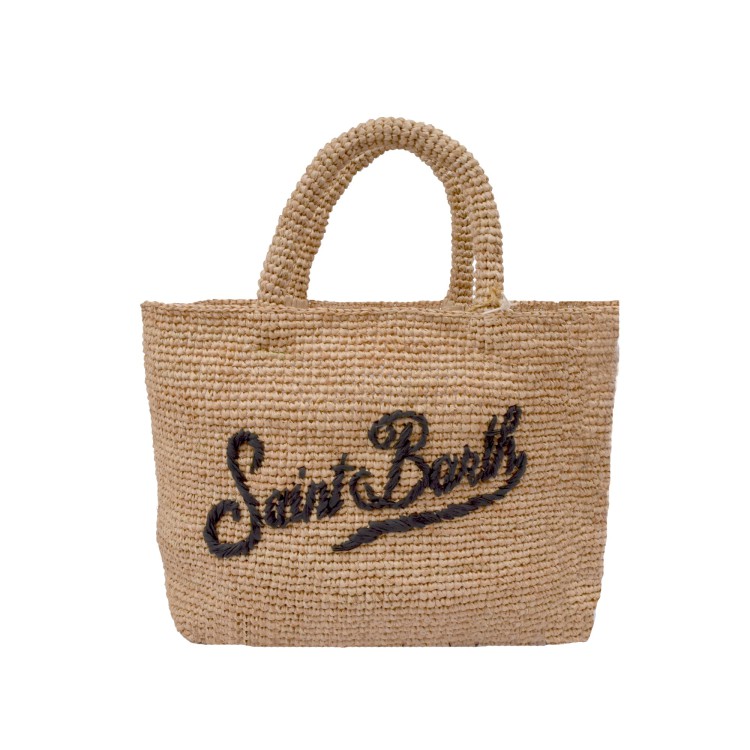 SAINT BARTH Borsa Beach Mid in rafia con logo nero bambina