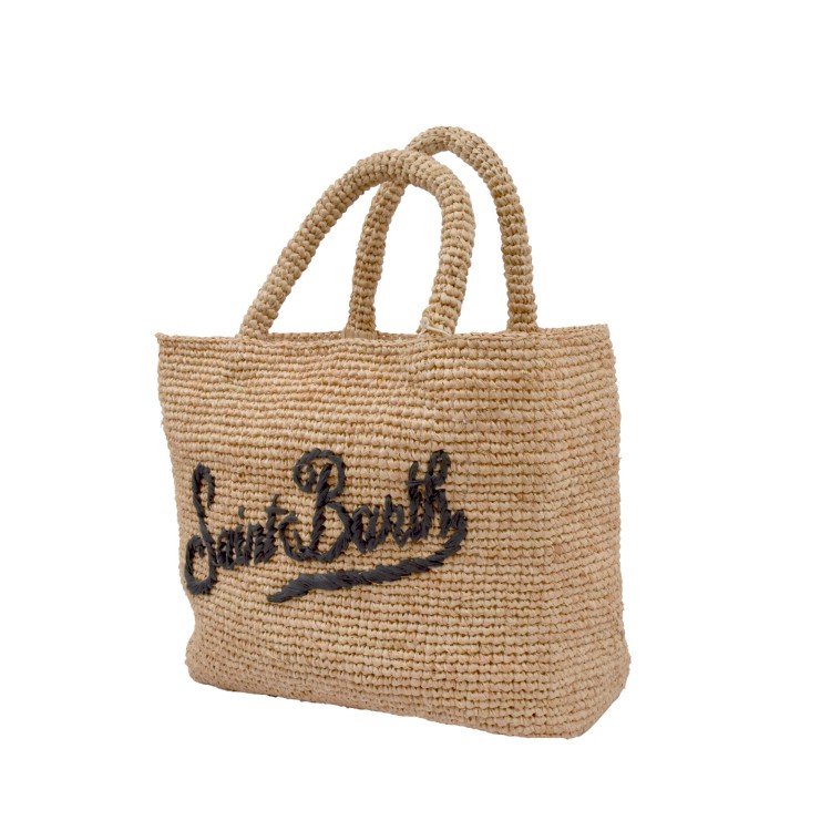 SAINT BARTH Borsa Beach Mid in rafia con logo nero bambina