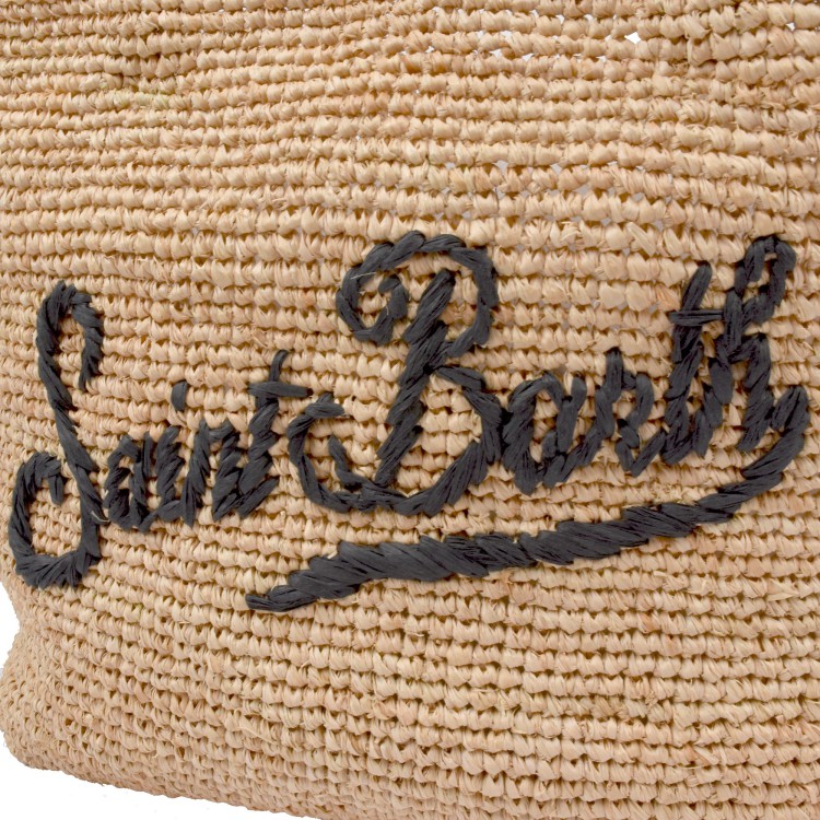 SAINT BARTH Borsa Beach Mid in rafia con logo nero bambina
